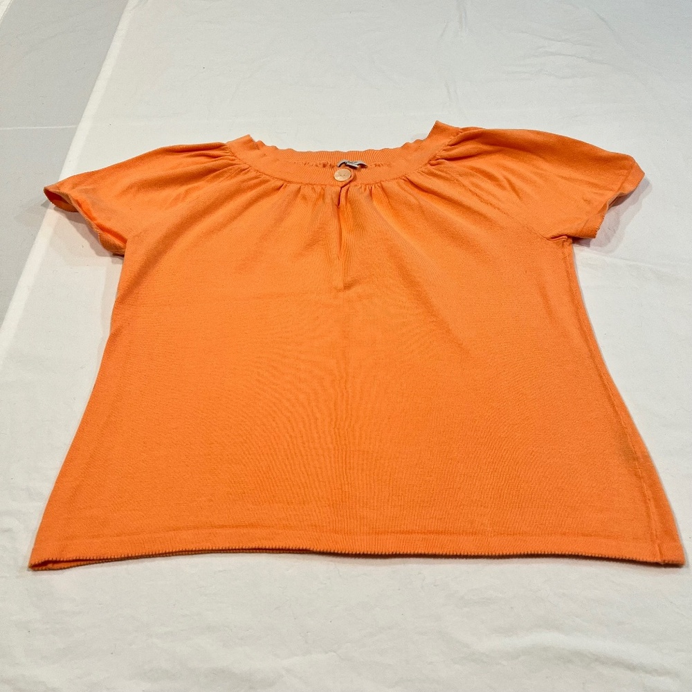 JJill Summer Knit Top Soft Orange Size L Gathered Below Neckline Short Sleeve